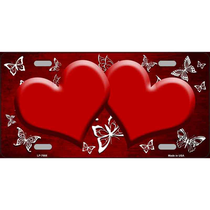 BP-7668 6 X 3 in. Bike Red & White Hearts Butterfly Oil Rubbed Metal Novelty License Plate