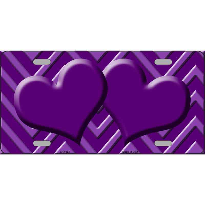 MP-4973 7 X 4 in. Motorcycle Purple & Light Purple Heart Chevron Metal Novelty License Plate