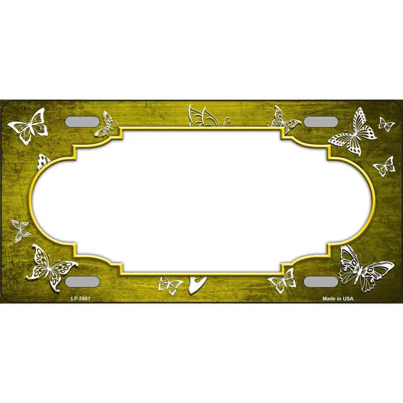 BP-7681 6 X 3 in. Bike Yellow & White Scallop Butterfly Oil Rubbed Metal Novelty License Plate