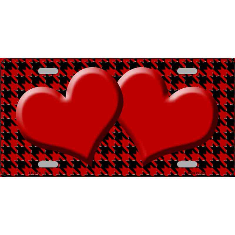 MP-4579 7 X 4 in. Motorcycle Red & Black Houndstooth Center Hearts Metal Novelty License Plate