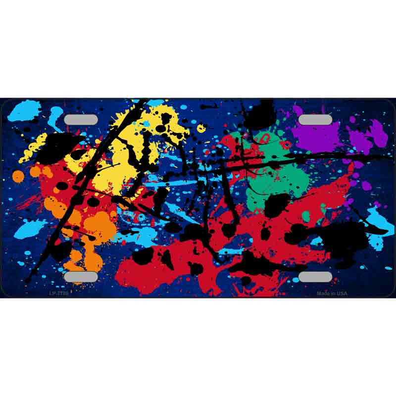 MP-7786 7 X 4 in. Motorcycle Blue Splatter Oil Rubbed Metal Novelty License Plate