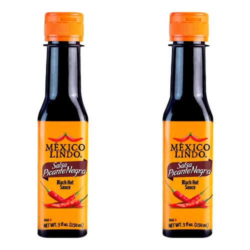 Mexico Lindo Picante Negra Hot Sauce | Light & Spicy | 8,400 Scoville Level | Great with Asian Food, Seafood & Meat | 5 Fl Oz Bottle (Pack of 2)