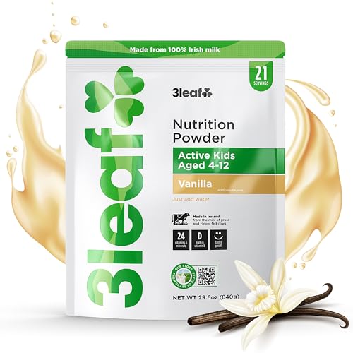 3leaf Kids Nutrition Powder – Powdered Milk - Whole Milk Vanilla Protein Powder – Meal Replacement Shake – Everyday Protein Drink – Made in Ir