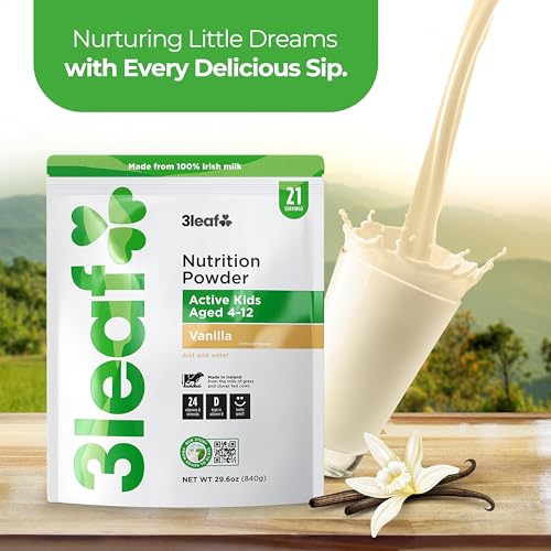 3leaf Kids Nutrition Powder – Powdered Milk - Whole Milk Vanilla Protein Powder – Meal Replacement Shake – Everyday Protein Drink – Made in Ir thumbnail