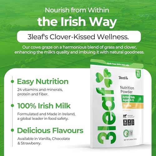 3leaf Kids Nutrition Powder – Powdered Milk - Whole Milk Vanilla Protein Powder – Meal Replacement Shake – Everyday Protein Drink – Made in Ir thumbnail