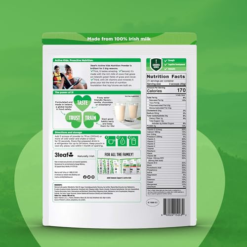 3leaf Kids Nutrition Powder – Powdered Milk - Whole Milk Vanilla Protein Powder – Meal Replacement Shake – Everyday Protein Drink – Made in Ir thumbnail