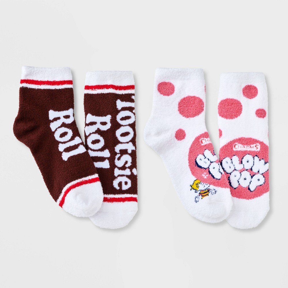 Women's 2pk Tootsie Roll & Blow Pop Cozy Ankle Socks - Brown/White 4-10