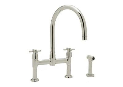 U.4272X-EB-2 Perrin and Rowe Collection Contemporary Bridge Kitchen Faucet with CrossHandles and Sidespray  California AB 1953 and Vermont S152