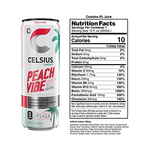 CELSIUS Sparkling Peach Vibe, Functional Essential Energy Drink, 12 Fl Oz (Pack of 24) Visit the CELSIUS Store thumbnail