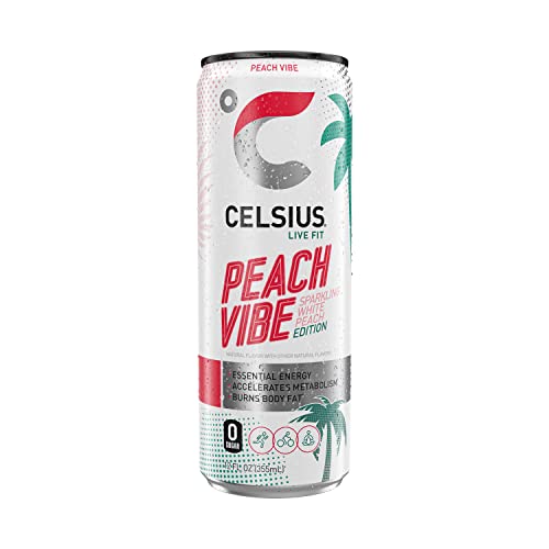 CELSIUS Sparkling Peach Vibe, Functional Essential Energy Drink, 12 Fl Oz (Pack of 24) Visit the CELSIUS Store thumbnail