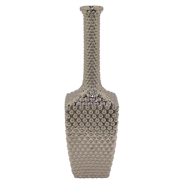 Three Hands Textured Silver Ceramic Vase with Glossy Finish