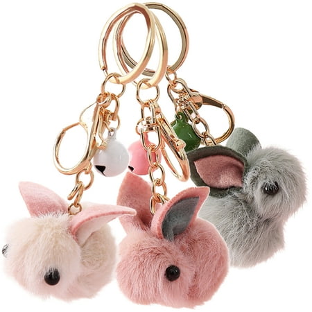 3 Pcs Cute Backpack Purse Rabbit Key Ring Party Favors Bag Pendant Chains for Car Keys Keychains Easter Bunny Faux Fur Child