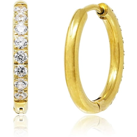 La Raffine 925 Sterling Silver Small Hoop Earrings with Cubic Zirconia | Yellow Gold Huggie Hoops for Piercing Ear Cuff | Elegant Jewelry Gift Set