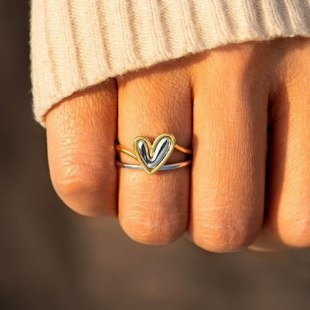 LA TALUS 1 Set Women Ring with Greeting Card Irregular Personality Mother S Day Gift Hollow Love Heart Finger Ring Fashion Jewelry US 7