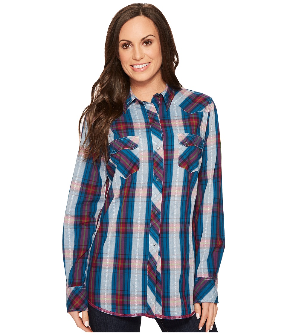 Roper - 1253 Cider Check (Blue) Women's Long Sleeve Pullover