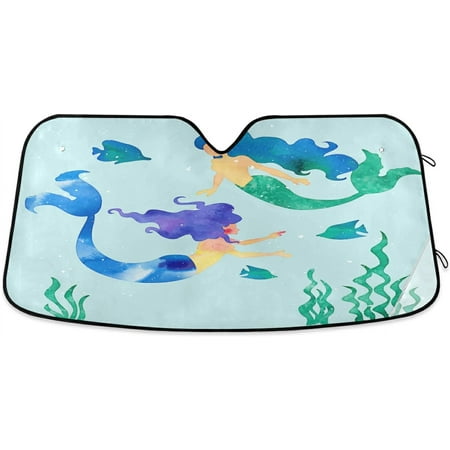 Hyjoy Foldable Car Visor Sunshade Front Window Auto Windshield Sun Shade-Keep Vehicle Cool Sea-maids Print  55 X 27.8 Inch[175]