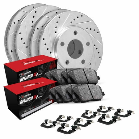 R1 Concepts Front Rear Brakes and Rotors Kit |Front Rear Brake Pads| Brake Rotors and Pads| Optimum OEp Brake Pads and Rotors |Hardware Kit WGUH2-4804