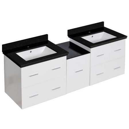 American Imaginations 61.5-in. W Wall Mount White Vanity Set for 1 Hole Drilling Black Galaxy Top White UM Sink AI-18988