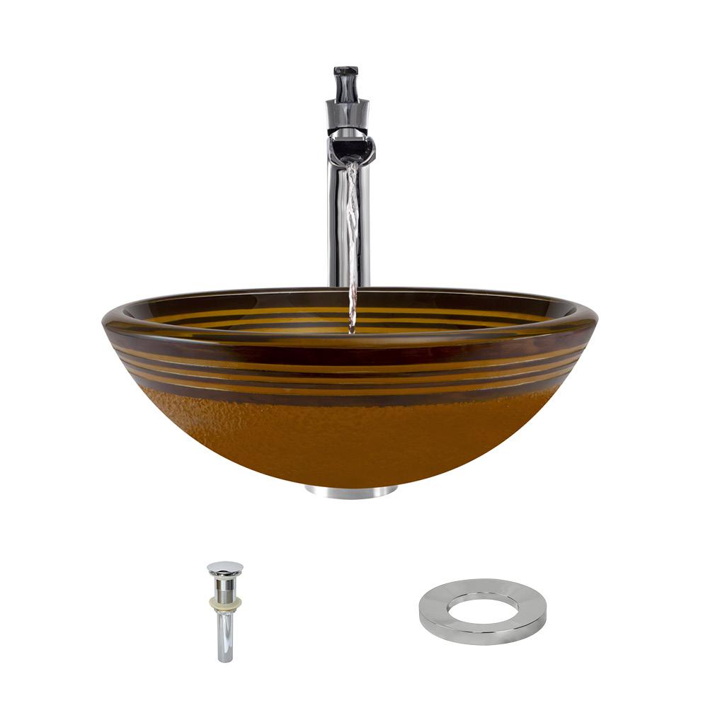 615 Glass Sink, Chrome Faucet, Sink Ring, and Pop-up Drain