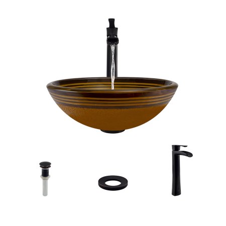 615 Glass Sink, Antique Bronze Faucet, Sink Ring, Pop-up Drain