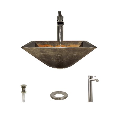 638 Foil Vessel Sink, Brushed Nickel Faucet, Sink Ring, Pop-up Drain
