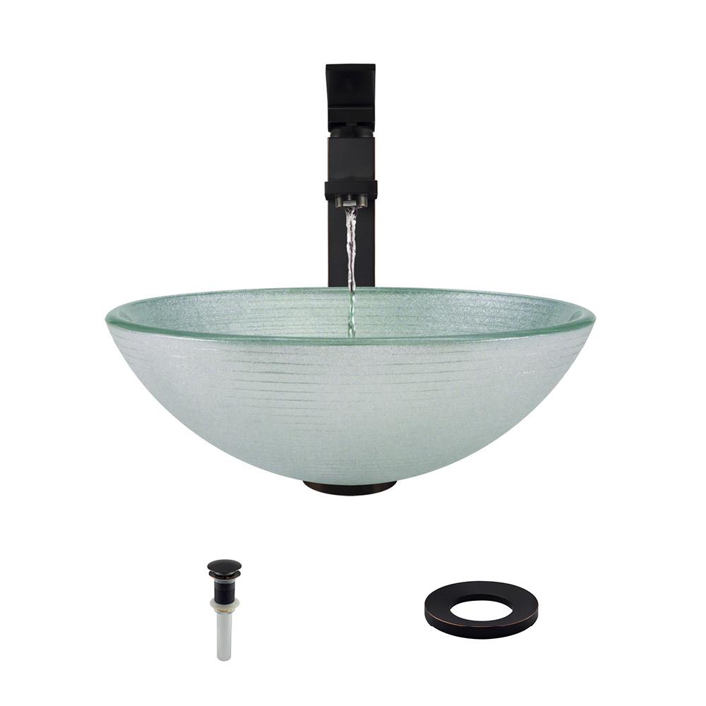MR Direct 636 Single Bowl Vessel Bathroom Sink with an 721 Faucet  Pop-up Drain  and Sink Ring in Antique Bronze Finish