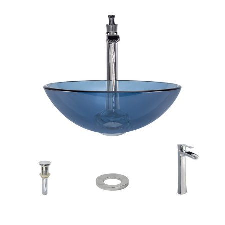 MR Direct 601 Aqua Vessel Sink Ensemble with a Chrome Finish 731 Faucet  Pop-up Drain  and Sink Ring.