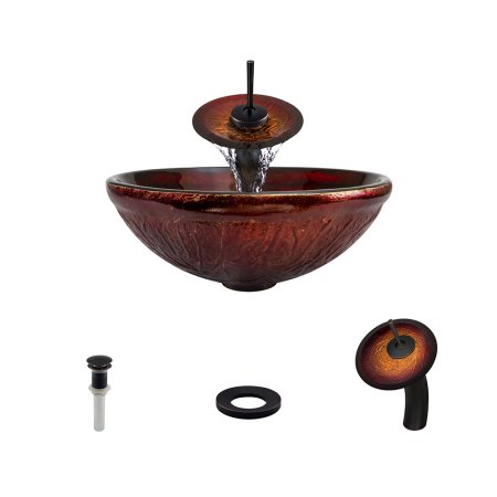 618 Red Lava Glass Sink, Antique Bronze Faucet, Sink Ring,Pop-up Drain