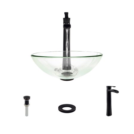 MR Direct 601 Crystal Vessel Sink Ensemble with an Antique Bronze Finish 731 Faucet  Pop-up Drain  and Sink Ring.