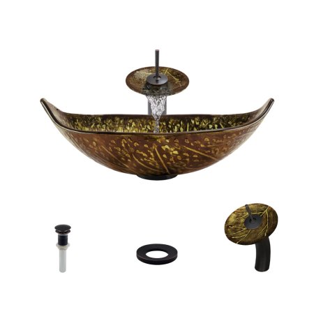 MR Direct 643 Vessel Sink Ensemble with an Antique Bronze Finish Waterfall Faucet  Pop-up Drain  and Sink Ring.