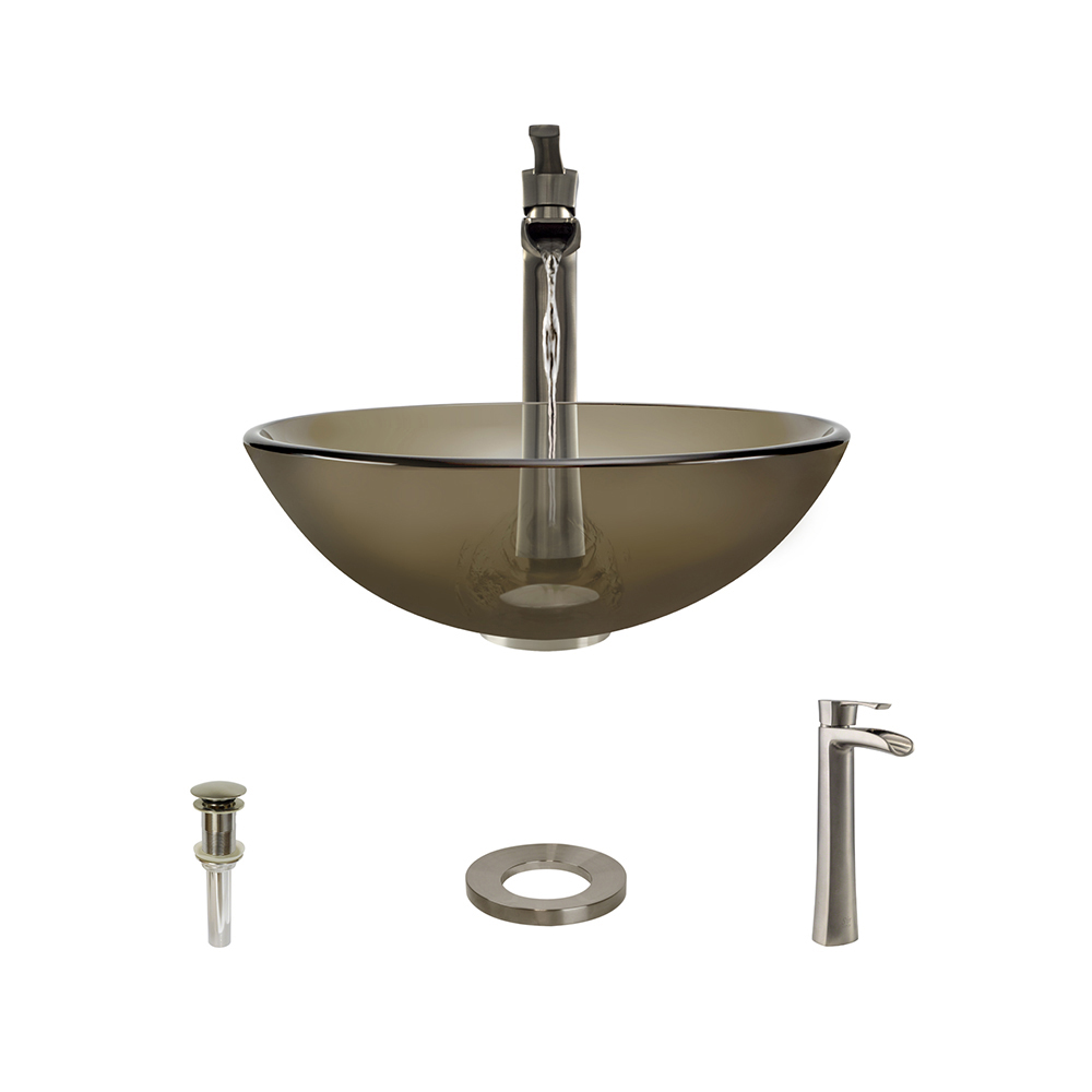 MR Direct 601 Taupe Vessel Sink Ensemble with a Brushed Nickel Finish 731 Faucet  Pop-up Drain  and Sink Ring.