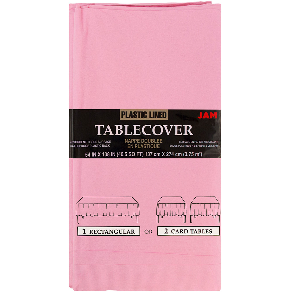 JAM Paper Baby Pink Pastel Rectangular Plastic Lined Paper Table Cover, 54