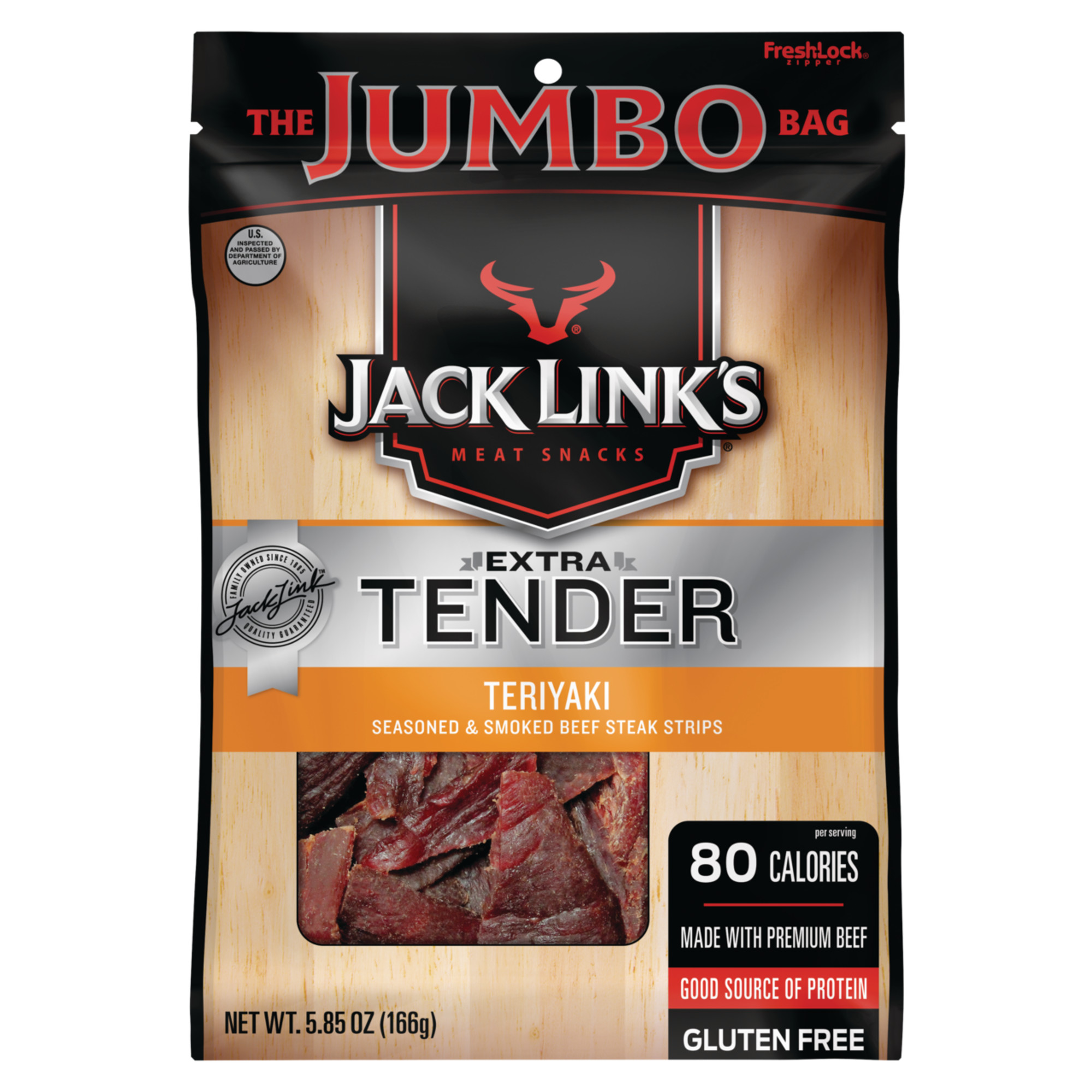 Jack Link's Extra Tender Gluten-Free Teriyaki Beef Steak Strips Jumbo Bag, 5.85 Oz.