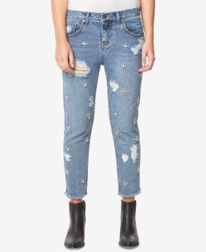 Buffalo David Bitton Cotton Embellished Destructed Boyfriend Ankle Jeans - Blue 33