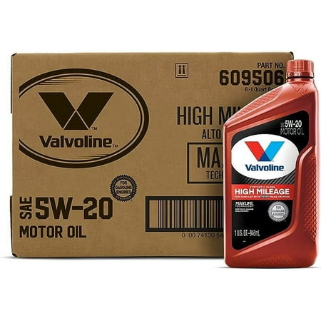 Valvoline High Mileage with MaxLife Technology 5W-20 Synthetic Blend Motor-Engine Oil 1 Quart (Pack of 6)
