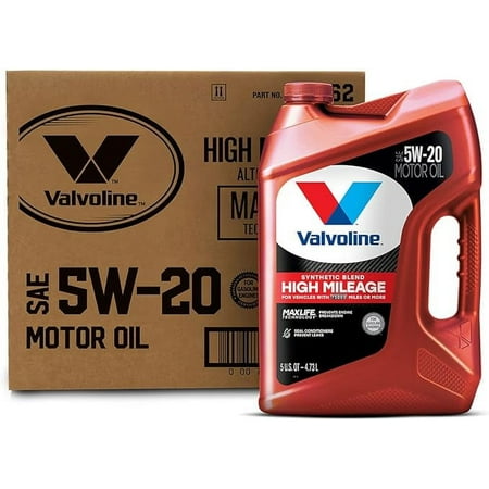 Valvoline High Mileage with MaxLife Technology SAE 5W-20 Synthetic Blend Motor Oil 5 QT  Case of 3