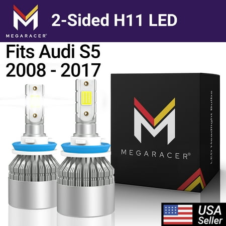 Mega Racer Audi S5 H11 H9 H8 LED Headlight Bulbs 6000K Diamond White 12V 40W Audi S5 2008 2009 2010 2011 2012 2013 2014 2015 2016 2017 08 09 10 11 12 