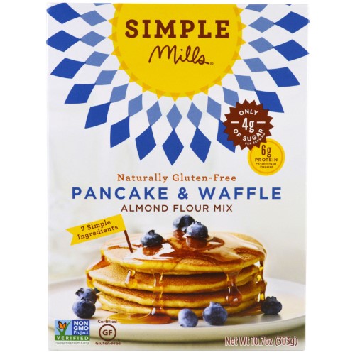 Simple Mills, Naturally Gluten-Free, Almond Flour Mix, Pancake & Waffle, 10.7 Oz(pack of 6)