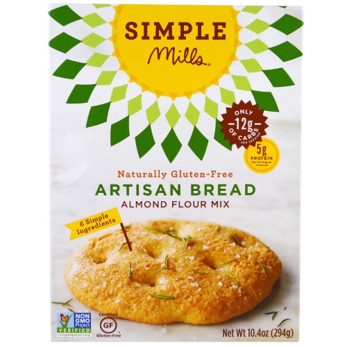 Simple Mills, Naturally Gluten-Free, Almond Flour Mix, Artisan Bread, 10.4 Oz(pack of 3)