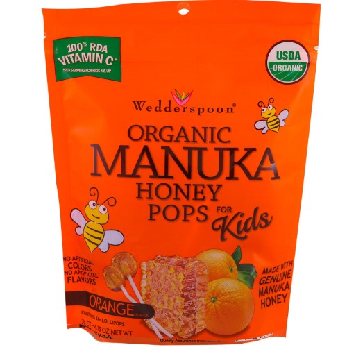 Wedderspoon, Organic Manuka Honey Pops for Kids, Orange, 24 Count, 4.15 Oz(pack of 2)