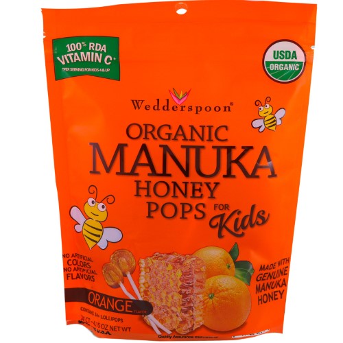 Wedderspoon, Organic Manuka Honey Pops for Kids, Orange, 24 Count, 4.15 Oz(pack of 4)