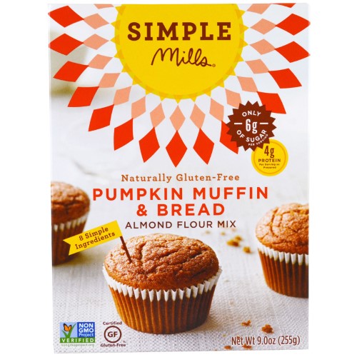 Simple Mills, Naturally Gluten-Free, Almond Flour Mix, Pumpkin Muffin & Bread, 9.0 Oz(pack of 12)