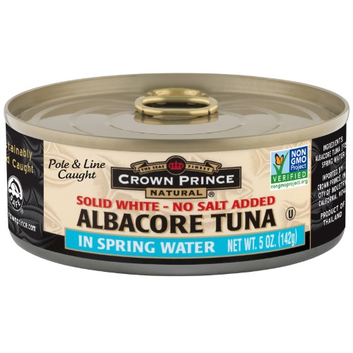 Crown Prince Natural, Albacore Tuna, Solid White - No Salt Added, in Spring Water, 5 Oz (pack of 2)