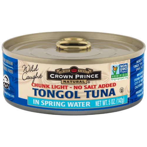 Crown Prince Natural, Tongol Tuna, Chunk Light - No Salt Added, in Spring Water, 5 Oz (pack of 2)