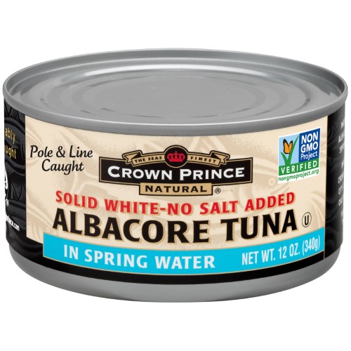 Crown Prince Natural, Albacore Tuna, Solid White - No Salt Added, in Spring Water, 5 Oz (142 G) (pack of 12)