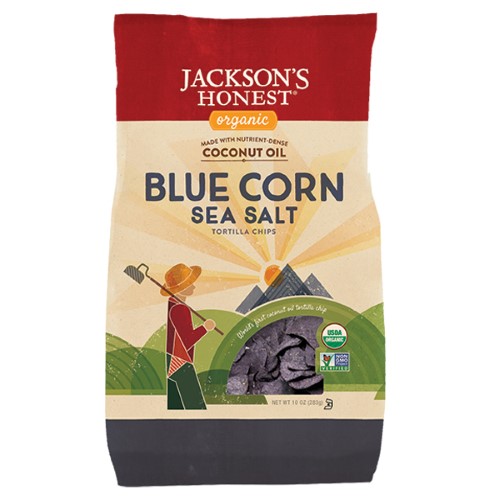 Jackson's Honest Blue Corn Sea Salt Tortilla Chips 10 Oz Bags - Pack of 3