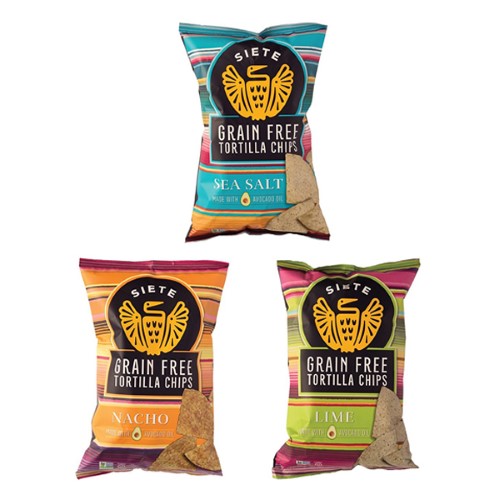 Siete Grain Free Tortilla Chips - Nacho, Lime, Sea Salt 5 Oz Bags (Pack of 6)