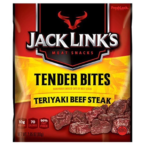 Jack Link's Meat Snacks Teriyaki Beef Steak Tender Bites 2.85 Oz Bags (Pack of 4)