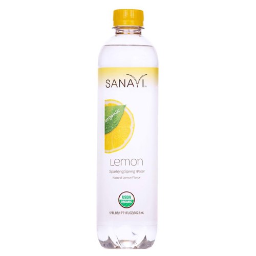 Sanavi Organic Lemon Sparkling Spring Water 17 Oz Plastic Bottles - Pack of 12