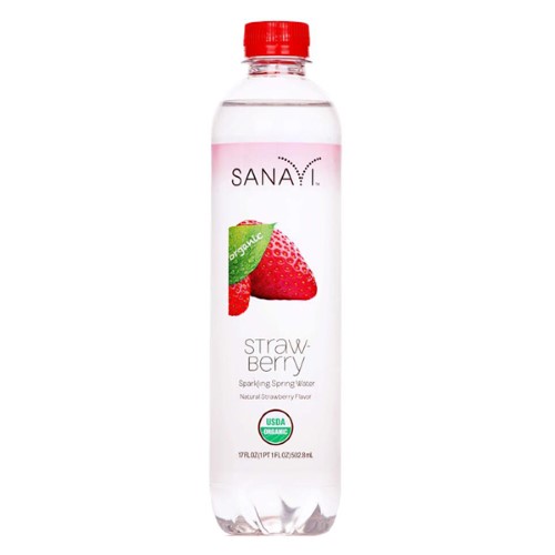 Sanavi Organic Strawberry Sparkling Spring Water 17 Oz Plastic Bottles - Pack of 12